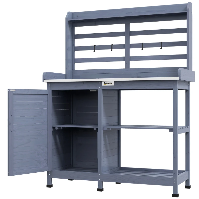 Outsunny Tuinset met opbergkast, aluminium werkblad, opbergruimte, 112x47x146cm, Grijs(m-10)