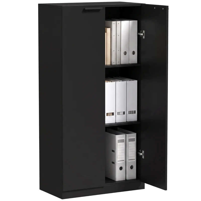 HOMCOM 120 cm Tall Storage Cabinet Cupboard, 3-Tier File Organiser Wooden Filing Cabinet, Black