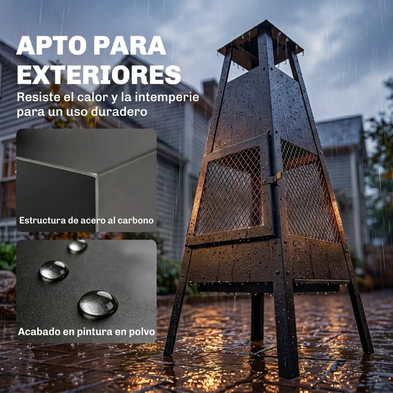 Outsunny Brasero de Exterior con Chimenea Cónica 41x40,5x97 cm Acero al Carbono con Malla Protectora para Patio Terraza Negro
