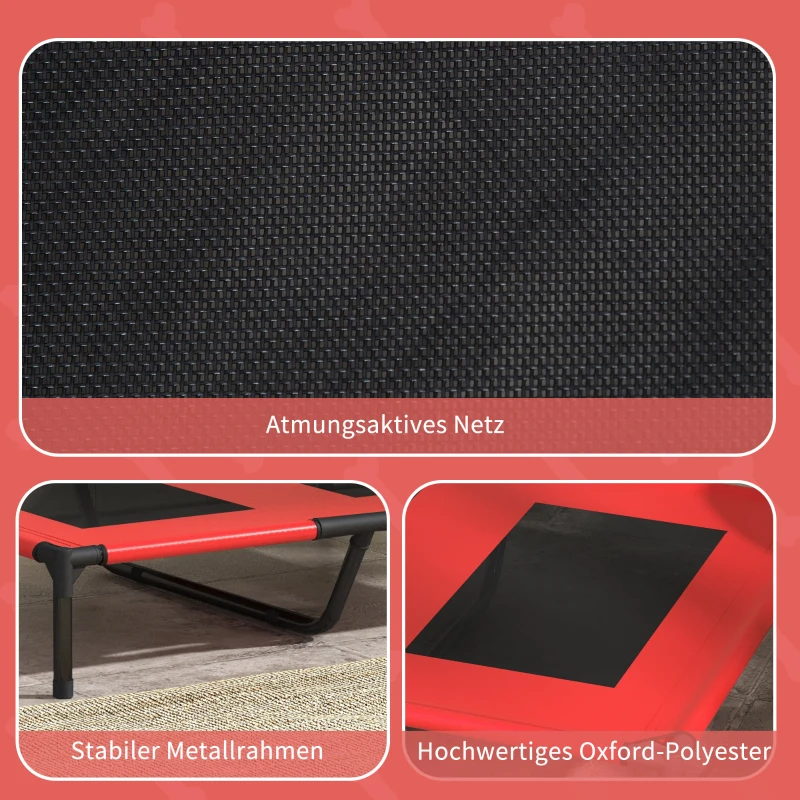 PawHut Hondenbed, Hondenligbed, Robuust, Verhoogd & Weerbestendig, tot 50 kg, 92x76x18cm, Rood