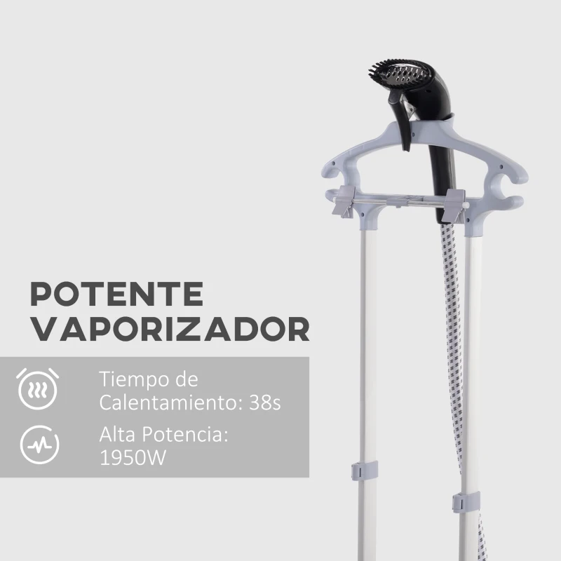 HOMCOM Plancha de Vapor Vertical 1950W 2 L con Temperatura Ajustable en 11 Niveles y Barra Telescópica Negro