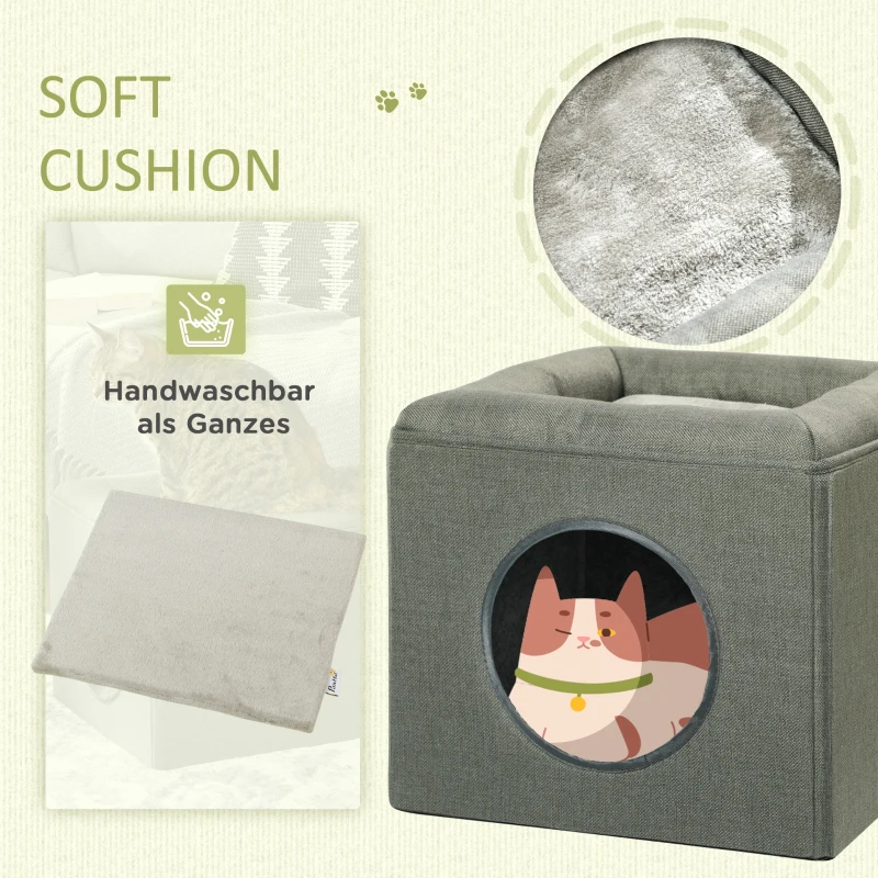 PawHut Kattenhol Kattenbed 2-in-1 Kattenhol, incl Kussen, 36,5 x 36,5 x 33 cm, Groen