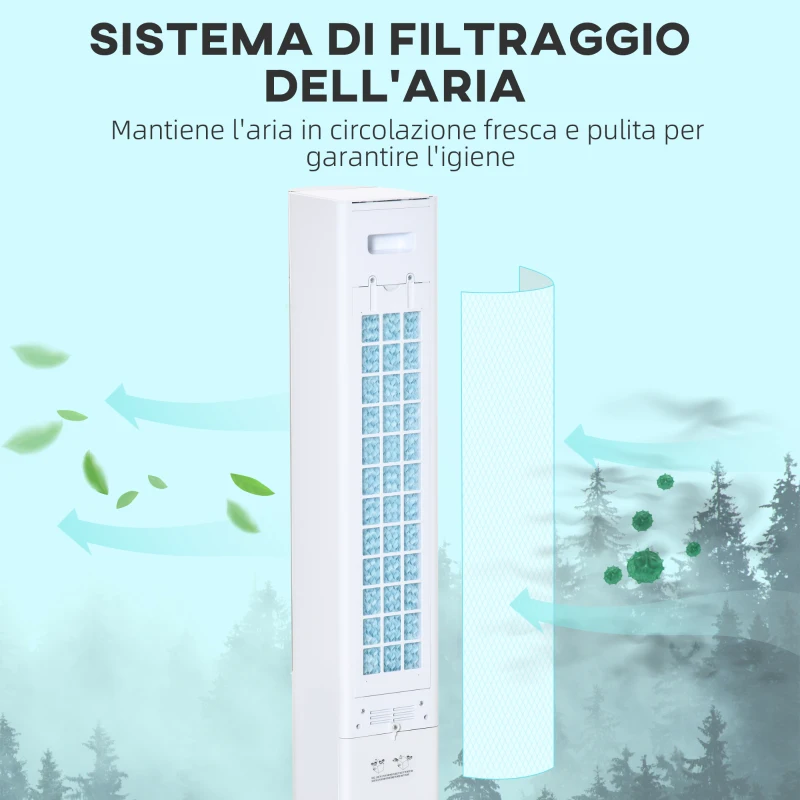 HOMCOM Ventilatore Raffrescatore Evaporativo 3 Modalità e 3 Velocità, Timer, Oscillazione e Telecomando, Bianco