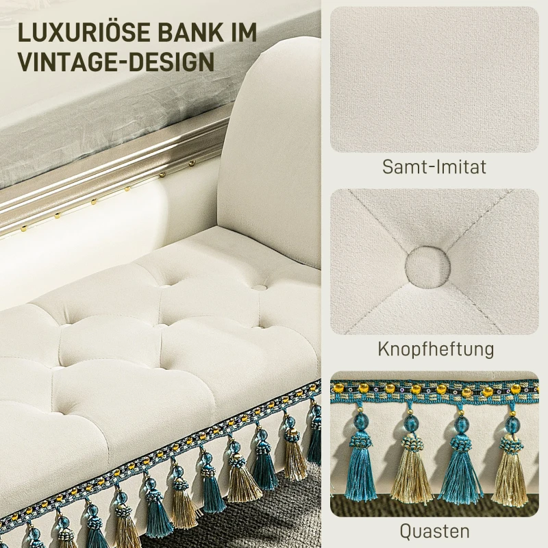 HOMCOM Gepolsterde bank, zitbank, vintage-design, tot 150 kg, 117x40x58 cm, Beige