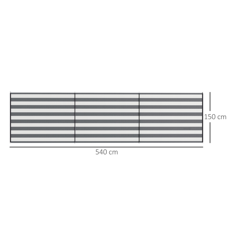Outsunny Paravento da Spiaggia Pieghevole Frangivista in Poliestere con Barre in Acciaio, 540x150 cm, Grigio