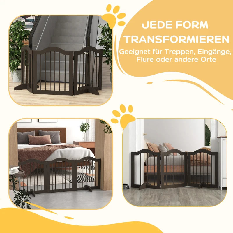PawHut Hondenhek, 3 panelen, inklapbaar, Massief hout en MDF, 154,5 x 29,5 x 61 cm, Koffie