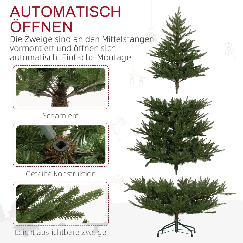 HOMCOM Kerstboom 180 cm, Realistisch Uiterlijk, Snelle Opzet, Incl. Standaard, Brandvertragend Kunststof