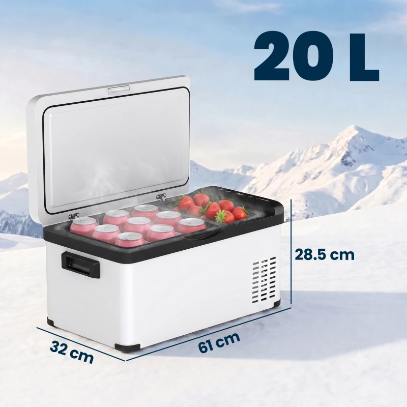 Outsunny Frigo Portatile Elettrico 20L con Maniglia e Schermo LCD, in Acciaio Zincato, 61x32x28.5 cm, Bianco