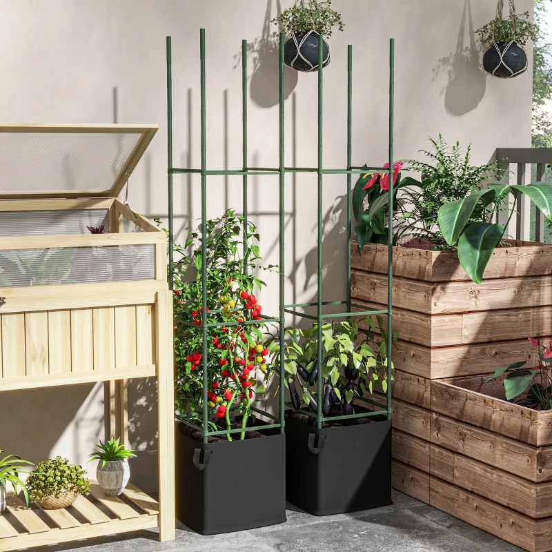 Outsunny Set van 2 Rankrekken met Tas, Verstelbare Niveaus, Roestvrij Staal, 33x33x180 cm, Groen