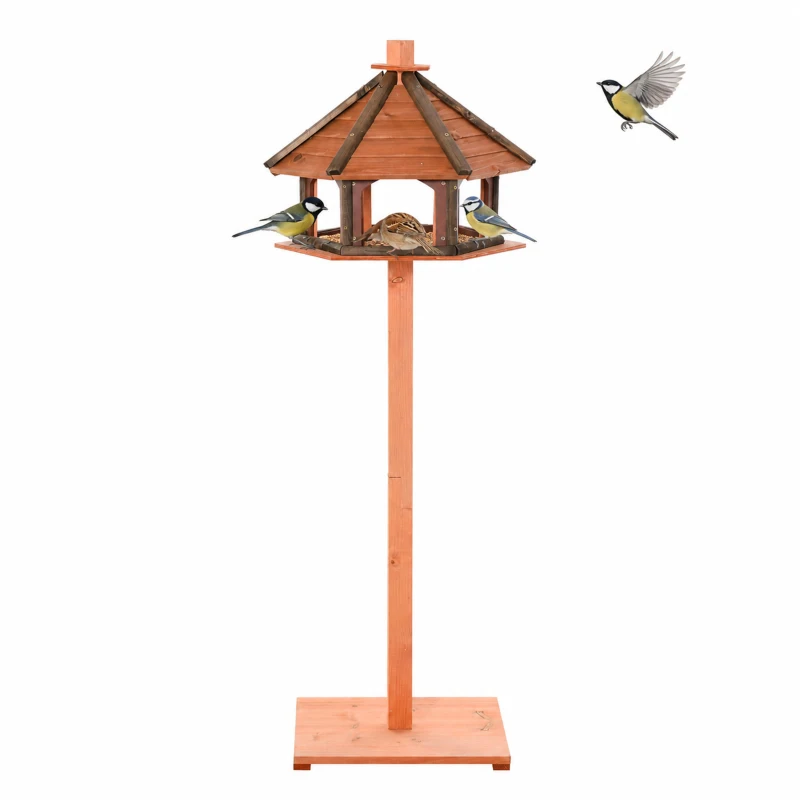 PawHut Vogelhuisje houten vogelstandaard met waterbestendig dak vogelvoederhuis