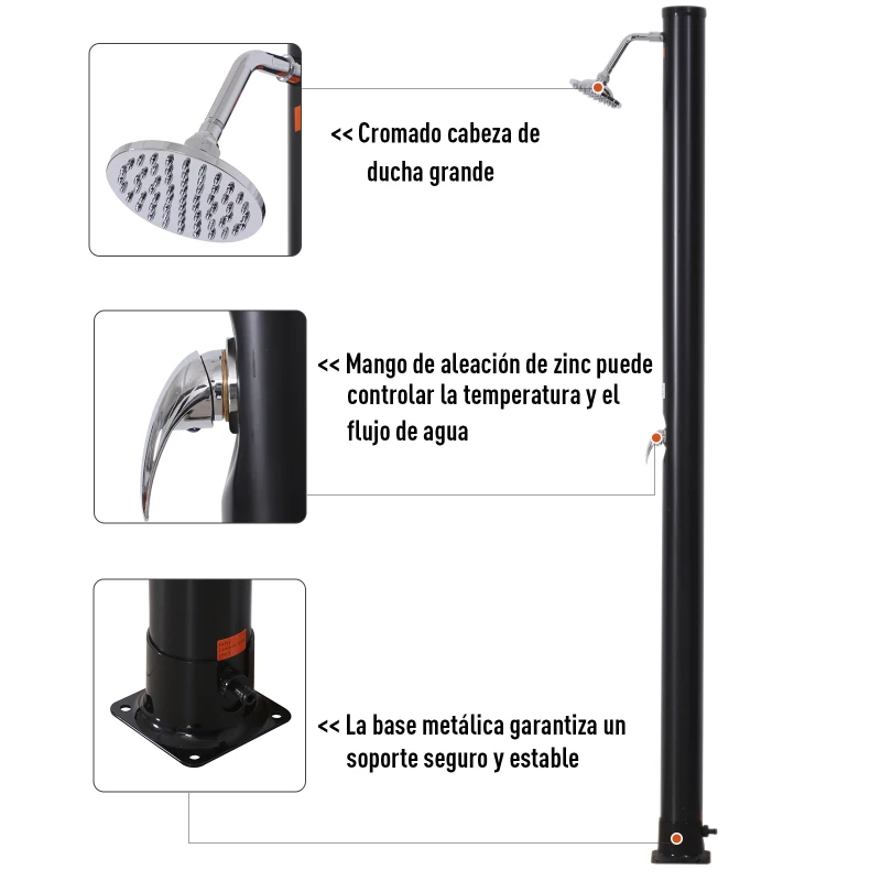 Ducha Solar Exterior de PVC 20L Perfecta como Ducha de Jardín o Ducha de Terraza Hasta 60℃ Para Piscinas al Aire Libre 218cm