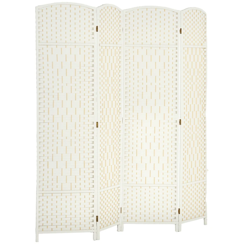 HOMCOM Kamerscherm, 4-delig vouwbaar scherm, Vlechtpatroon, Dennenhout, Wit