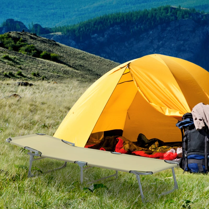 Outsunny Cama de Camping Plegable con Respaldo Ajustable en 4 Niveles Carga 120 kg para Playa Jardín Piscina 187x58x28 cm Beige