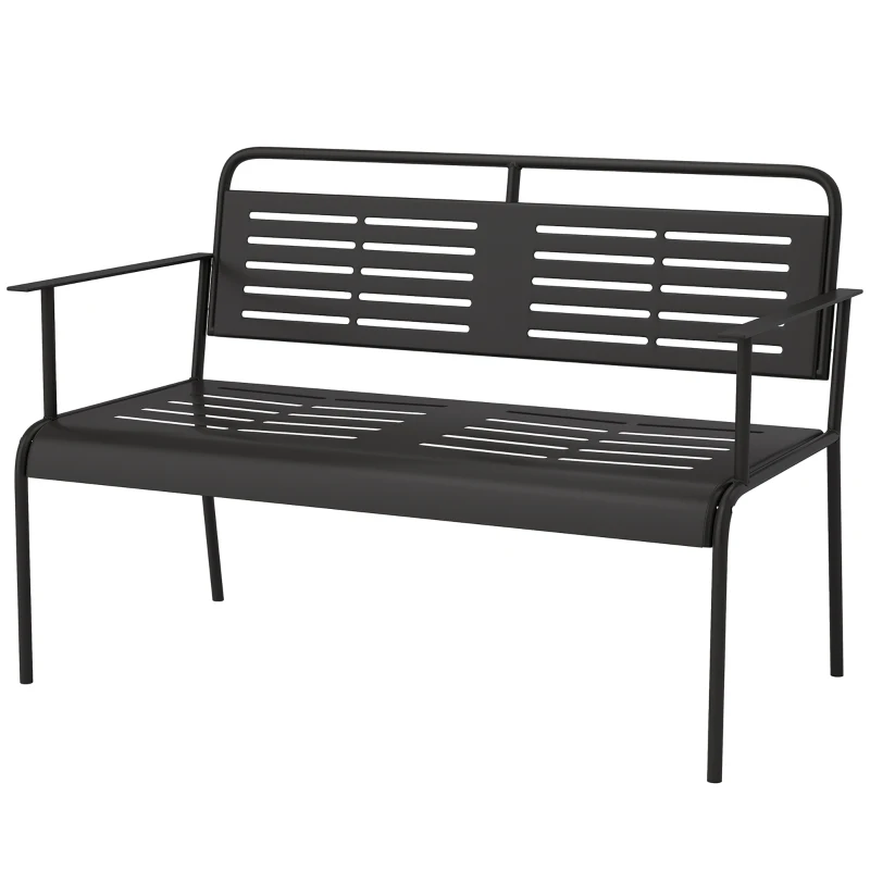 Outsunny 2-Persoons Weerbestendige Tuinbank, Waterbestendige Tuinmeubels met Rug- & Armleuningen 121 x 64 x 84cm, Zwart
