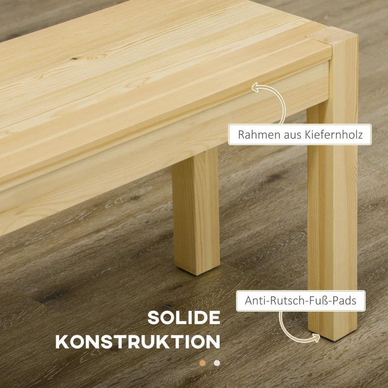 HOMCOM Massief houten bank, 3-zits, bank, keukenbank, grenenhout, naturel(m-5)