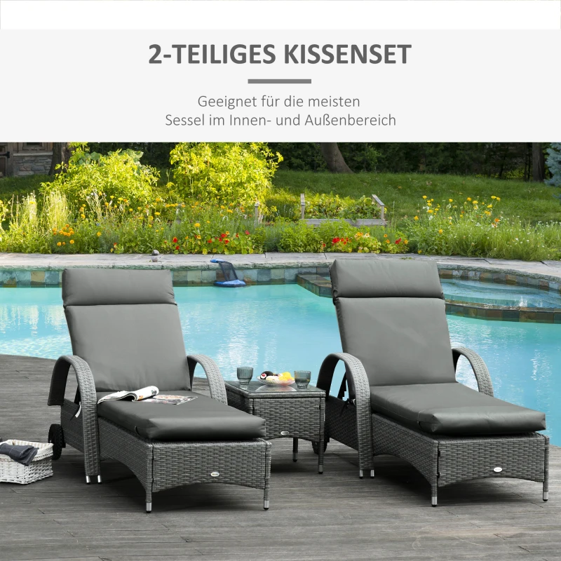 Outsunny Set van 2 Extra Dikke 8cm Ligstoelkussens, Geschikt voor Tuinstoelen in Donkergrijs(m-4)