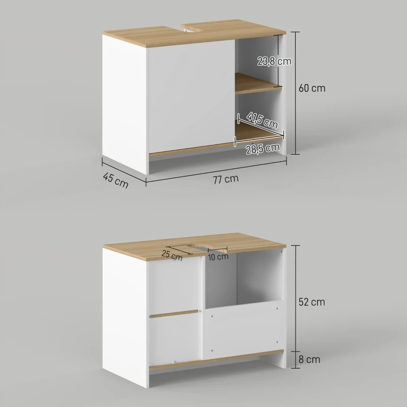 kleankin Móvel para Lavatório Pousar Móvel Casa de Banho Moderno com Prateleiras Abertas e Armário 77x45x60 cm Branco e