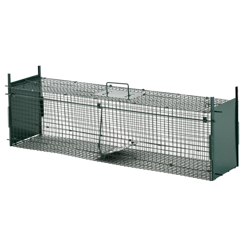 PawHut Trampa para Animales Vivos 100x25x28 cm Jaula Trampa para Gatos con 2 Puertas Asa y Marco de Acero para Ratones Roedores Verde Oscuro
