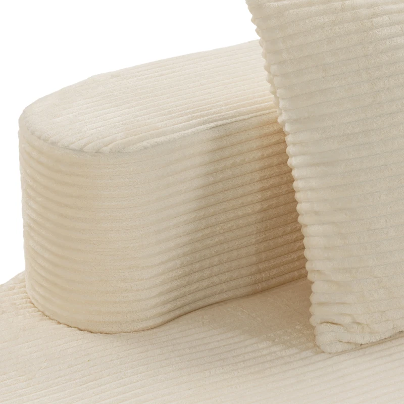 HOMCOM Sofá 3 Plazas Curvado de Terciopelo Acanalado 245 cm con Asiento Profundo y 2 Cojines Crema
