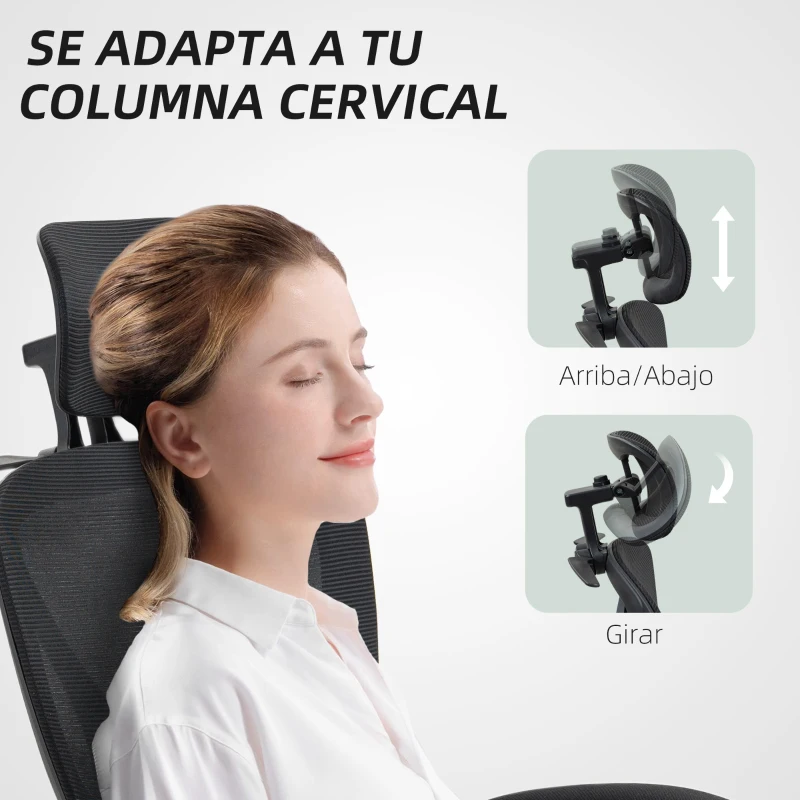 HOMCOM Silla de Escritorio de Malla Reclinable con Reposacabezas Soporte Lumbar Reposapiés y Altura Regulable Carga 135kg Negro
