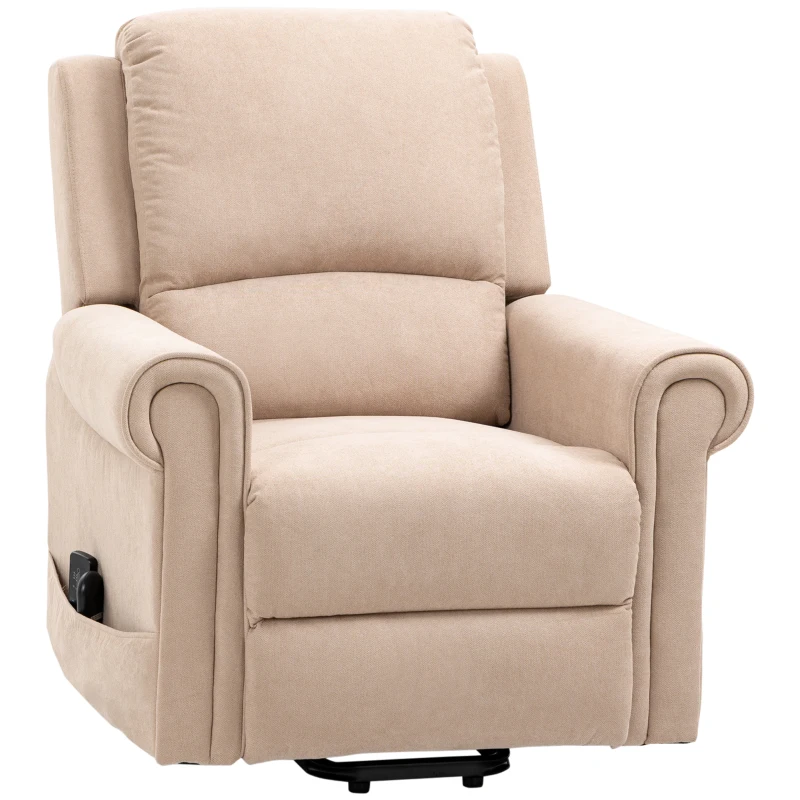 HOMCOM Poltrona Alzapersona Reclinabile fino a 135° con Telecomando e Poggiapiedi, 88x92x106 cm, Marrone Chiaro