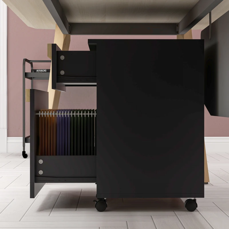 Vinsetto Caisson de bureau à roulettes avec 2 tiroirs coulissants trieur à dossiers 48 x 40 x 59,5 cm noir