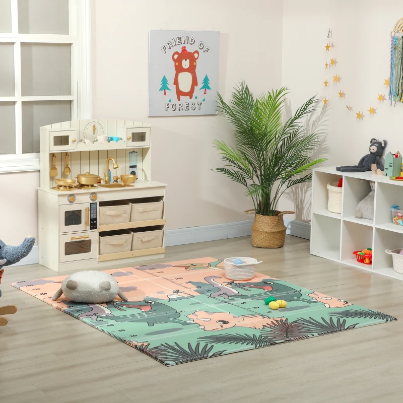 AIYAPLAY Dinosaur-Themed Baby Plat Mat Double Sided, Foldable, Water-Resistant for Outdoor/Indoor, 177 x 146 x 1.5cm