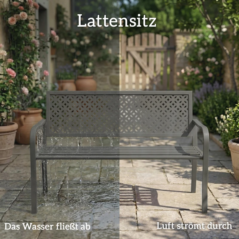 Outsunny Tuinbank 2-zits Metalen Weerbestendige Outdoor Bank met Roestbestendige Rugleuning, Geometrisch tot 240 kg