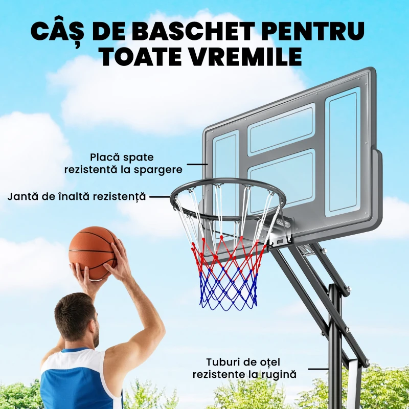 SPORTNOW Coș de Baschet Reglabil 235-305cm, Rezistent la Impact, Negru