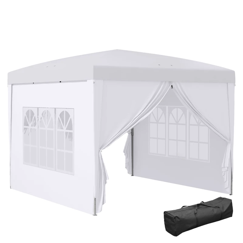 Outsunny Paviljoen, Partytent, 4 afneembare zijwanden, 2 ramen, metalen frame, 2,95 x 2,95 m, Wit