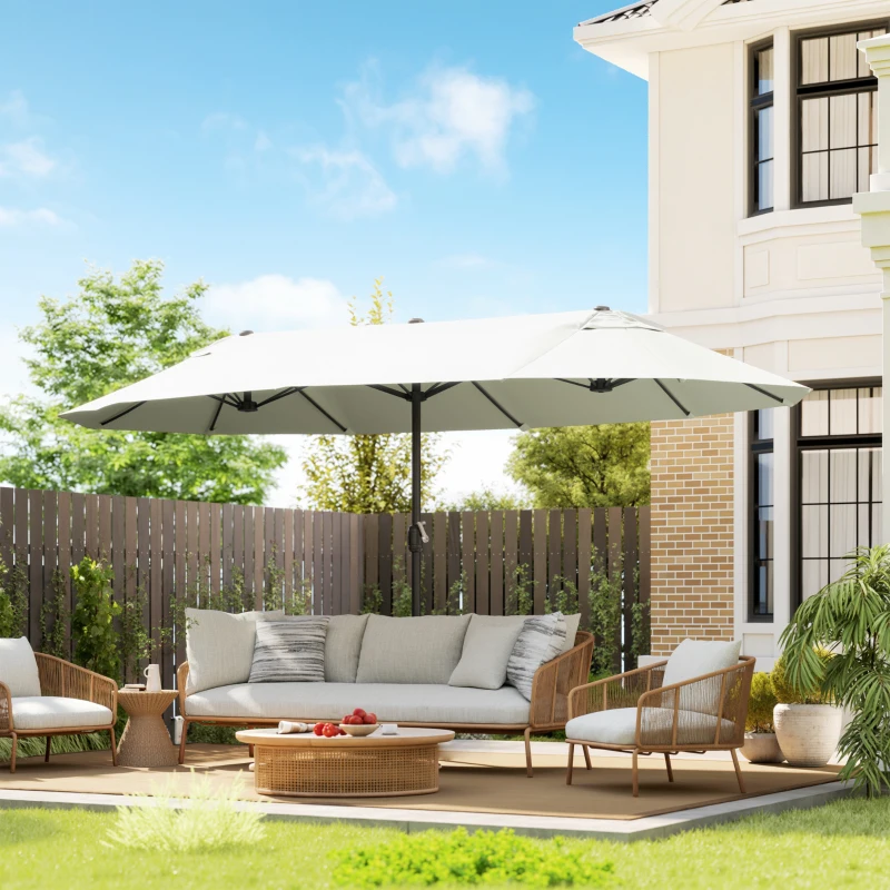 Outsunny dubbele parasol XXL Staal Polyester voor strand en tuin, ideaal voor gezin, Beige(m-2)
