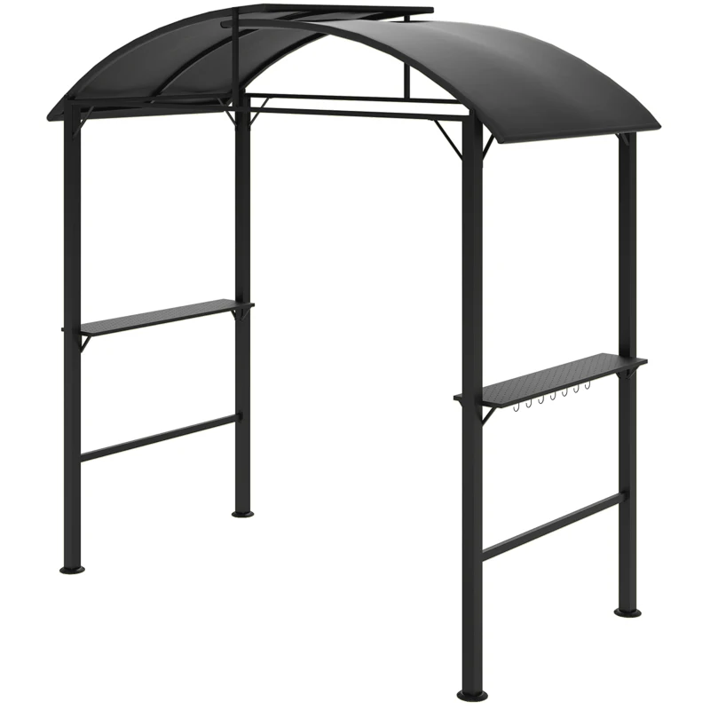 Outsunny Grillpaviljoen met 2 Zijplanken, Haken, Stalen Frame, 1,1 x 2,3m, Donkergrijs