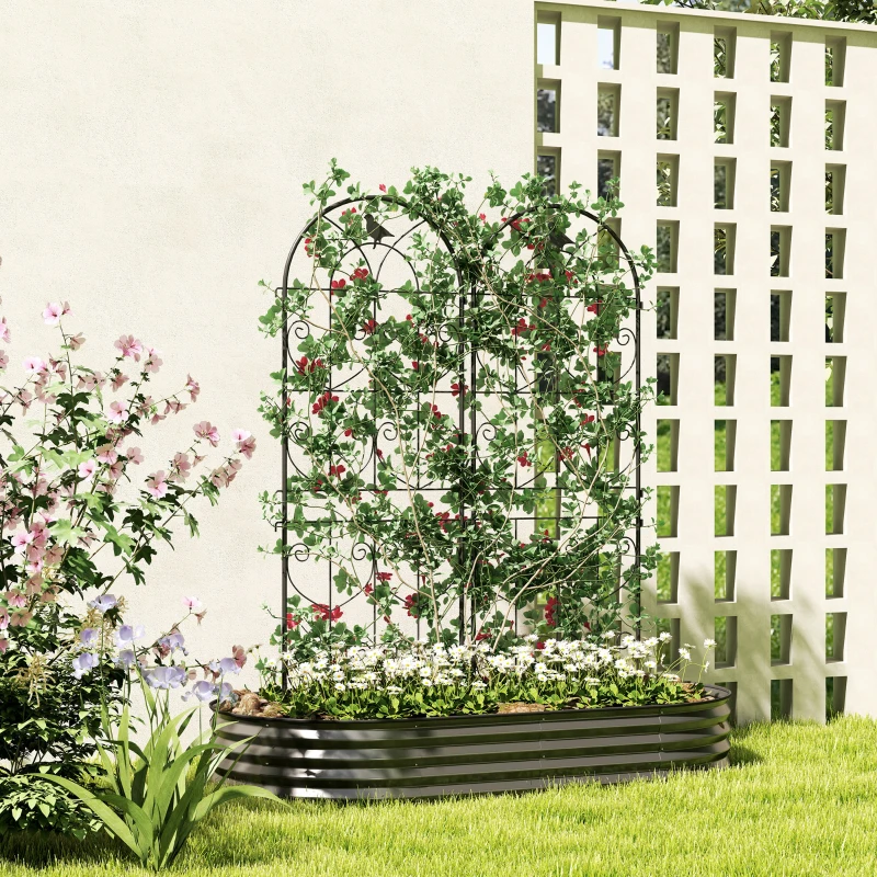 Outsunny Spalier voor klimplanten met vogels, set van 2, tuingaas voor groenten, druivenranken, bloemen, metaal, 50 x 150 cm, zwart