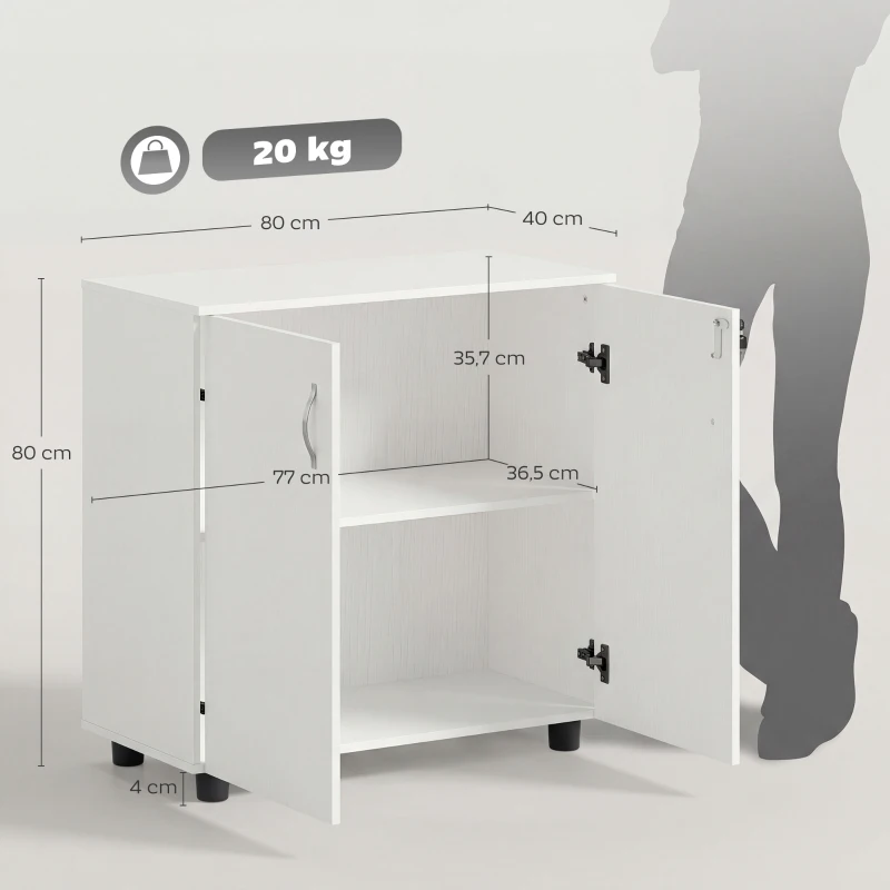 Vinsetto Archivador de Oficina con 2 Puertas Cerradura Estantes para Sala de Estar Estudio 80x40x80 cm Blanco