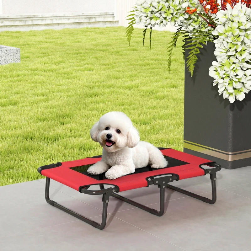 PawHut Portable Raised Dog Bed, Elevated Pet Cot with Breathable Mesh for Indoor Outdoor, for Small Medium Dogs, Red