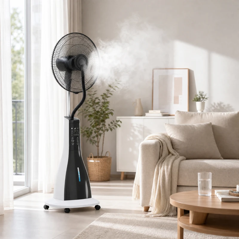HOMCOM Ventilatore a Nebulizzazione da 3L a 3 Modalità e 3 Velocità, in Plastica e Metallo, 50x40x125 cm, Bianco e Nero