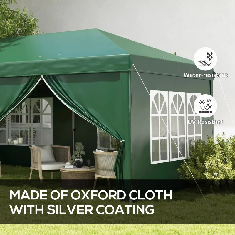 Outsunny 3x6m Pop-Up Gazebo, with Curtain Walls and Windows, Green