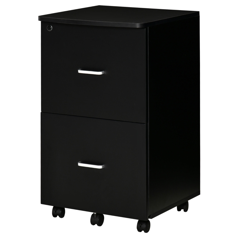 Vinsetto Armadietto da Ufficio con 2 Cassetti e 5 Ruote, Schedario in MDF e Truciolato, 43x45x72 cm, Nero