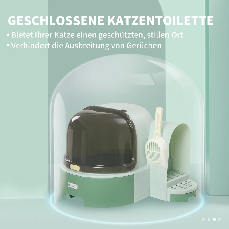PawHut Kattenbak, 2 uittrekbare vloerbakken, 1 schep, kattenbak, afneembare hoes, groen+ zwart