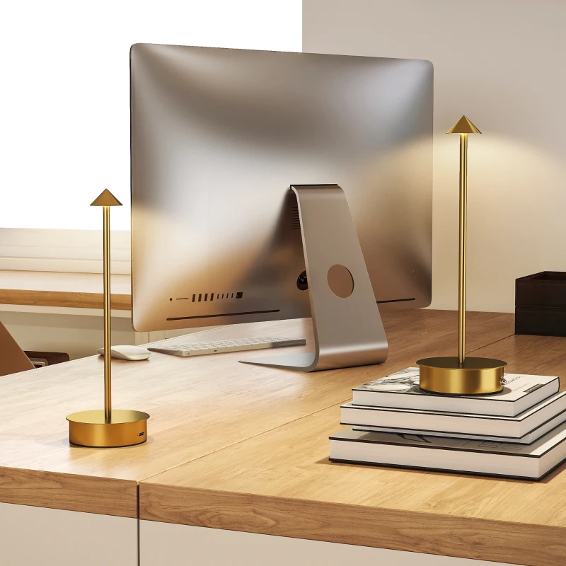 HOMCOM Juego de 2 Lámparas de Mesa LED Recargables con USB y Control Táctil y Luz Regulable Ø10x30 cm Dorado