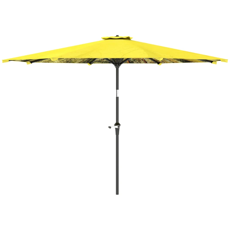 Outsunny Parasol Ø300 cm met Handmolen, Achthoekig, Geel