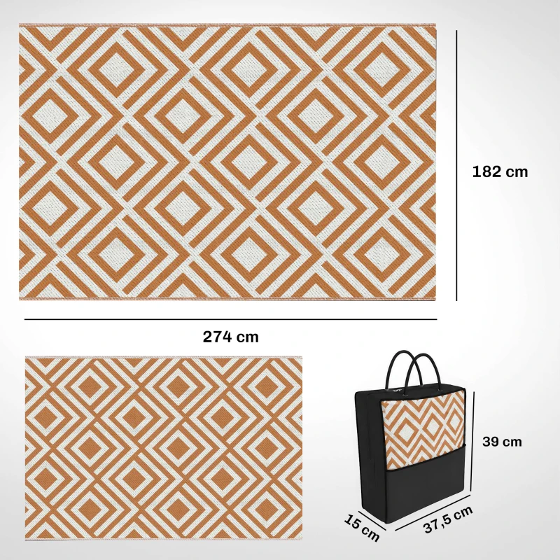 Outsunny Alfombra Exterior Reversible 182x274 cm de Plástico Impermeable para Terraza Patio Camping Playa Rojo y Blanco