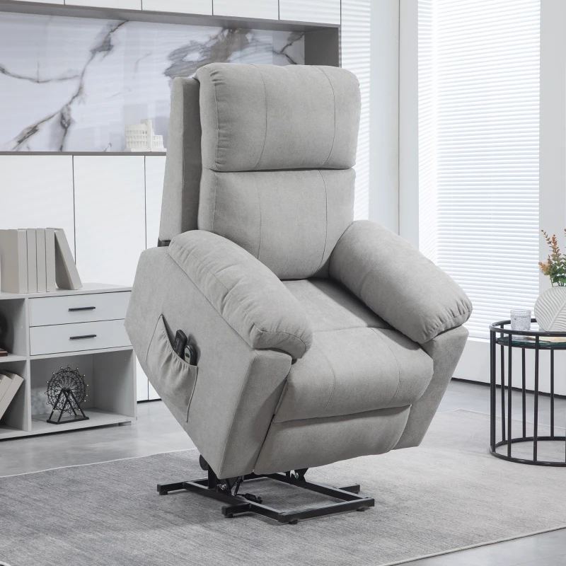 HOMCOM Fauteuil releveur électrique massant et dossier inclinable avec repose-pied télécommandes revêtement imitation lin gris