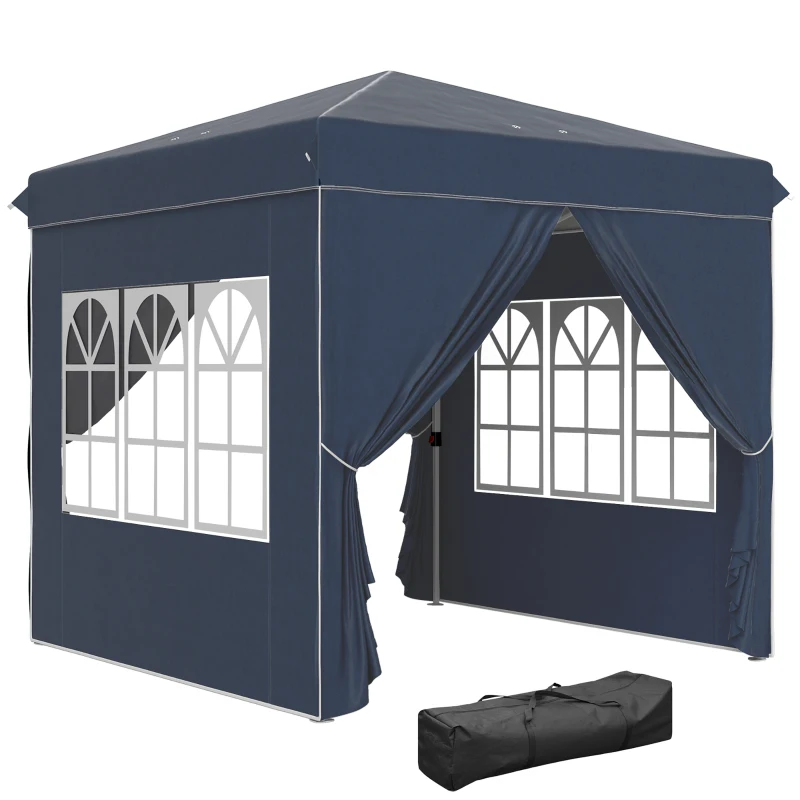 Outsunny 2,5 x 2,5 m pop-up paviljoen met zijwanden en draagtas, UPF50+ in hoogte verstelbaar tuintent, Donkerblauw