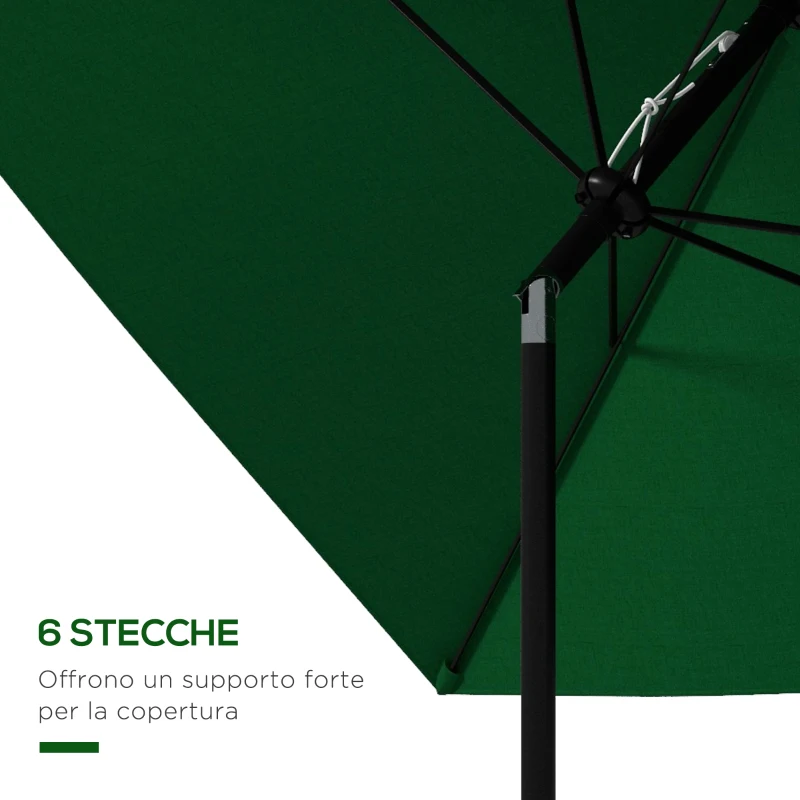 Outsunny Ombrellone da Giardino Rettangolare 2x3 m Inclinabile con Apertura a Manovella, Verde