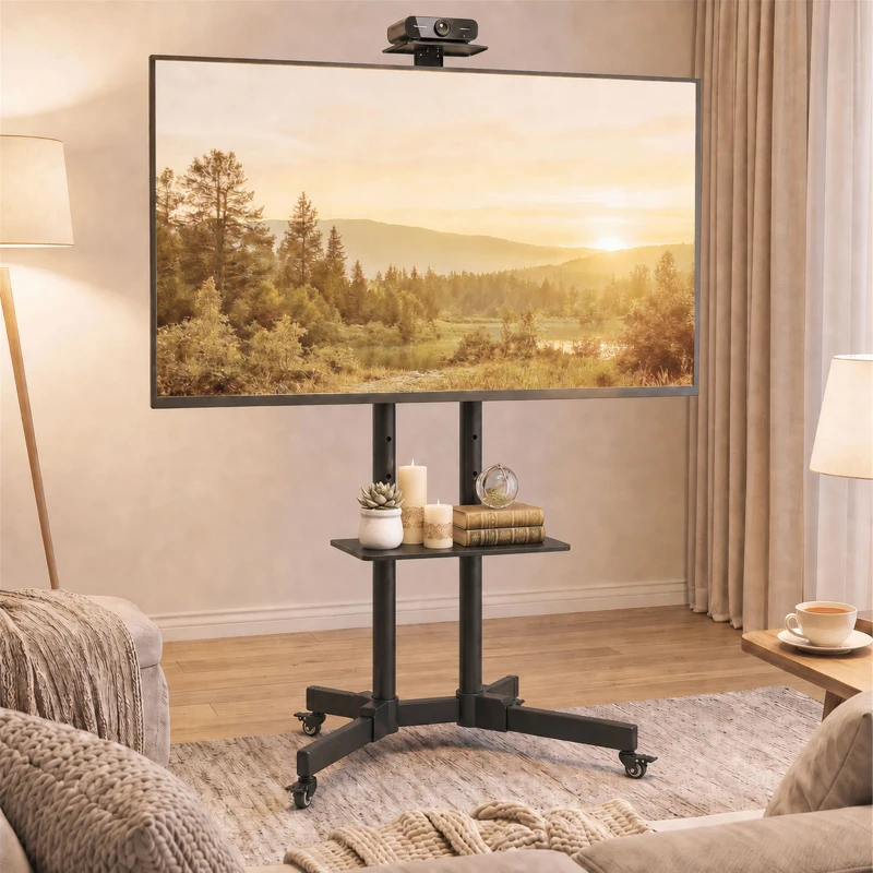 HOMCOM Mobile TV Stand on Wheels for 32-75 Inch Screens, Mobile TV Cart with Tilt, Height Adjustable, Black