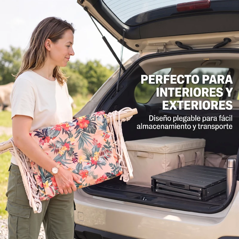 Outsunny Silla Colgante Estampado Floral Hamaca con Cojín Reposacabezas para Interior Exterior 100x106 cm Carga Máx. 100 kg