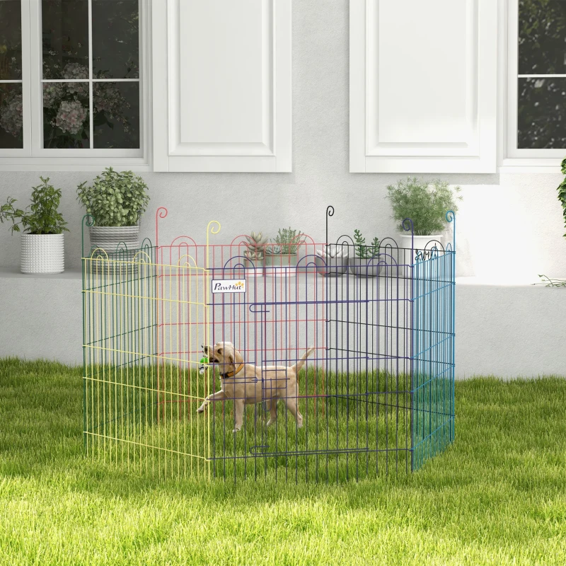 PawHut Vrijloopren, Puppy Uitloop, Modulair Ontwerp, Vergrendelbaar, Metaal, Ø120x60H cm, Kleurrijk