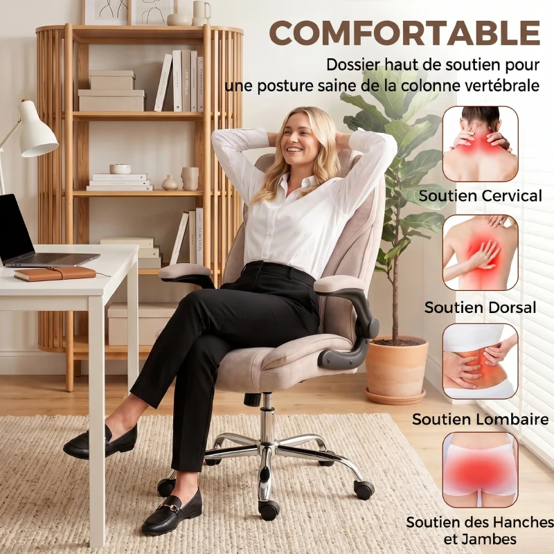 HOMCOM Fauteuil de bureau, chaise bureau ergonomique, hauteur réglable, accoudoirs relevables, 70 x 70 x 114-122 cm, rose
