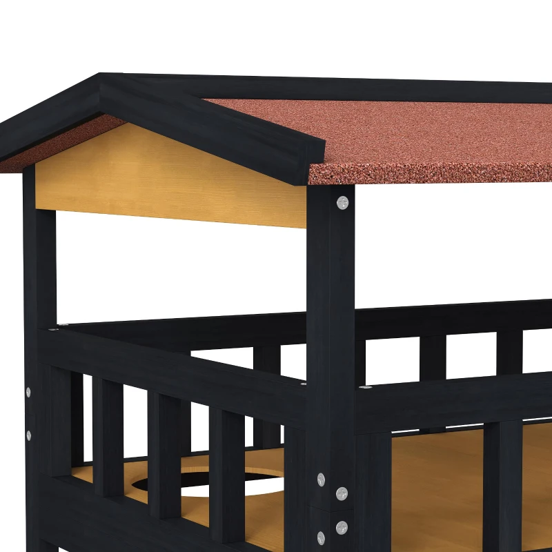 PawHut Kattenhuis, Kattenparadijs met Platformen, Hangbrug en Kattenholen, Geschikt voor tot 2 Katten, Hout